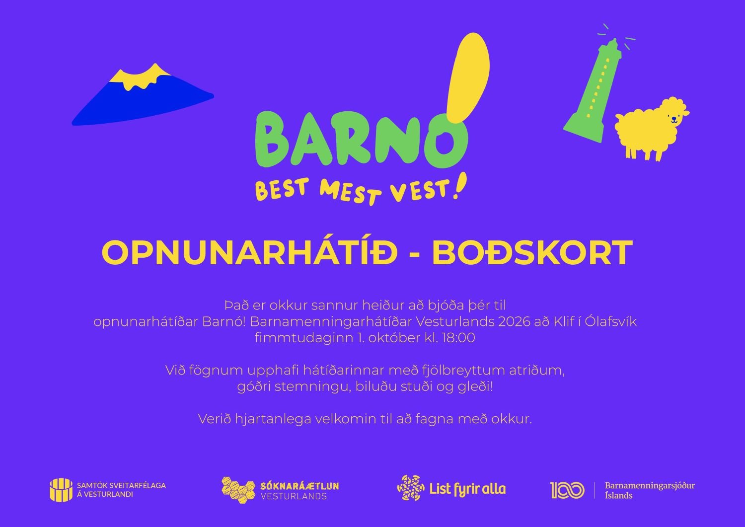 Opnunarhátíð Barnamenningarhátíðar Vesturlands í Klifi 1. október