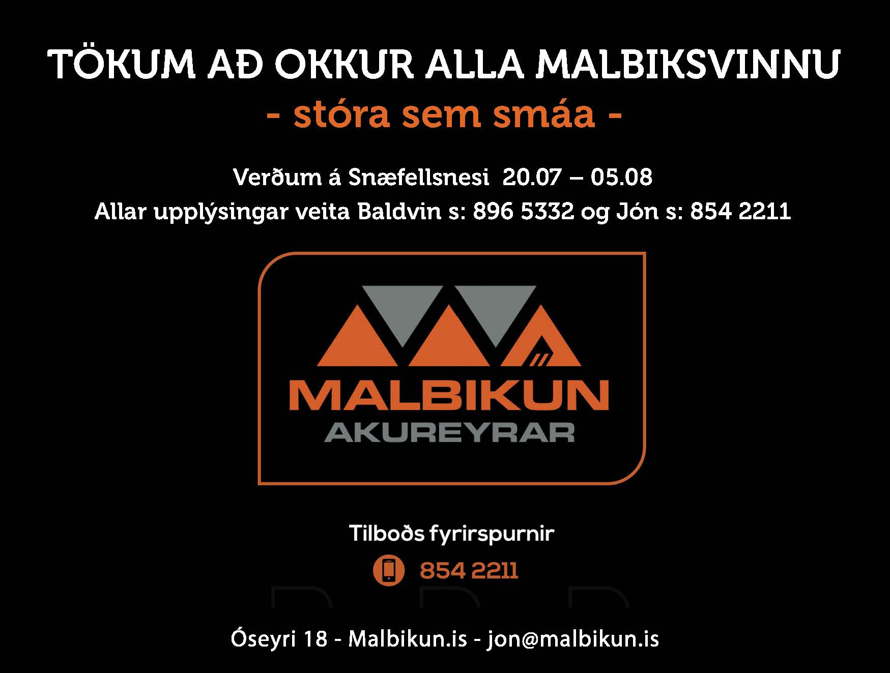 Malbikun Akureyrar verður á Snæfellsnesi í sumar
