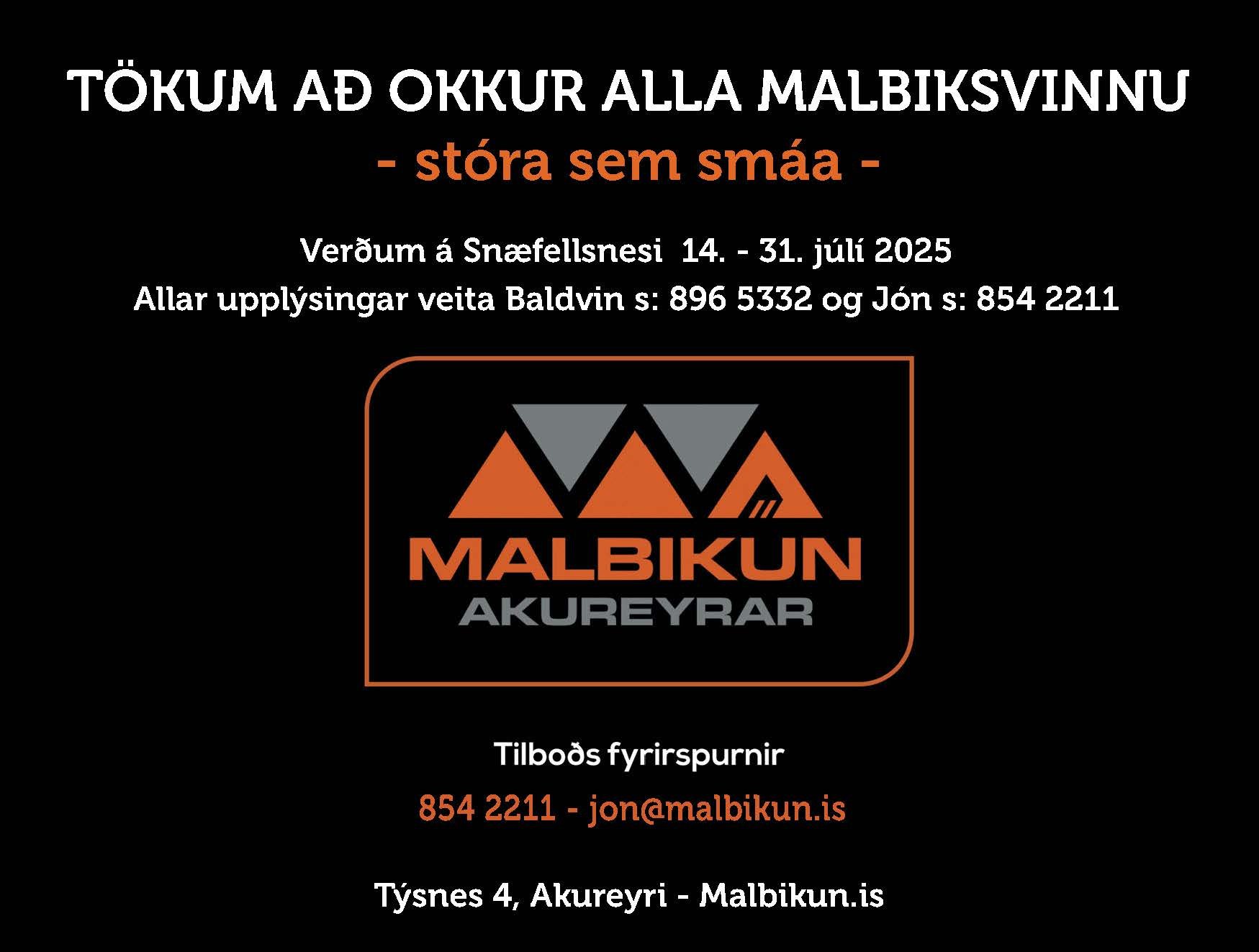 Malbikun Akureyrar verður á Snæfellsnesi í sumar