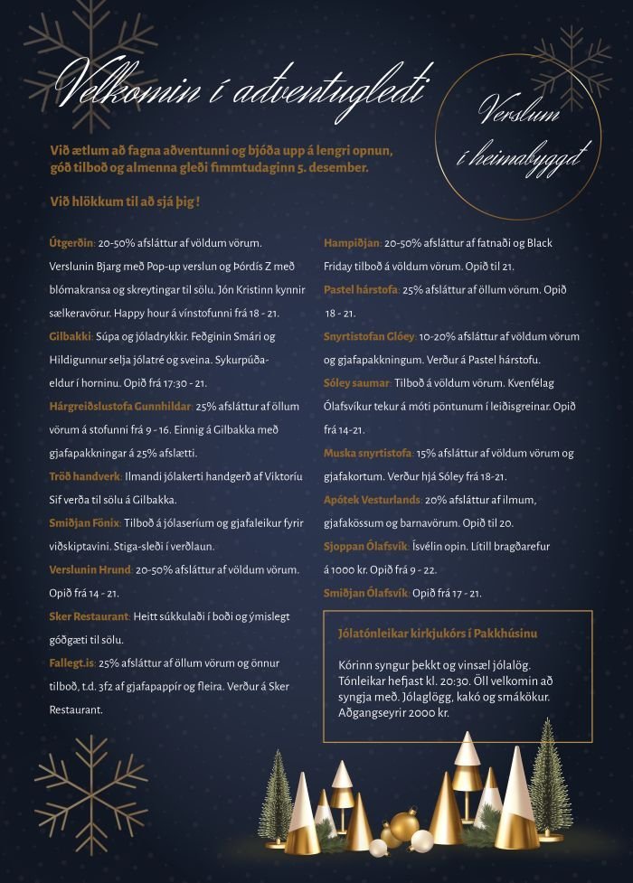 Aðventugleði í Snæfellsbæ 5. desember