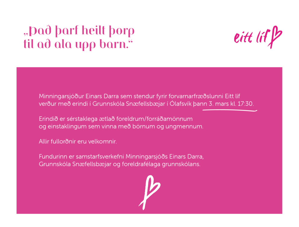 Eitt líf - fræðslufyrirlestur fyrir fullorðna