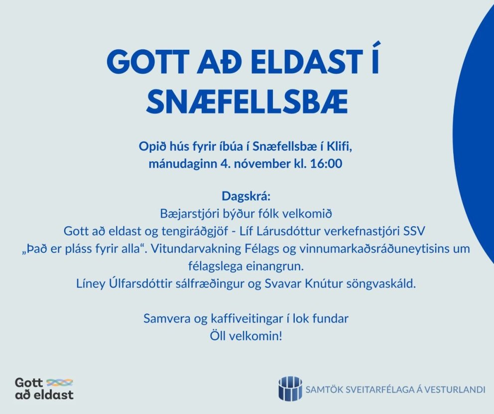 Gott að eldast í Snæfellsbæ - kynningarfundur í Klifi