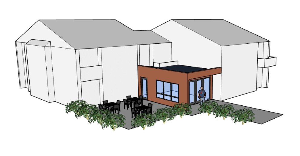 Þrívíddarmynd af anddyri eftir endubætur.