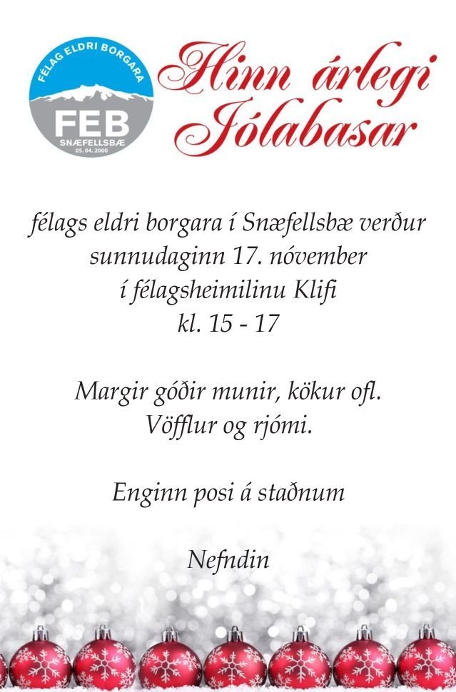 Jólabasar Félags eldri borgara í Snæfellsbæ 17. nóvember