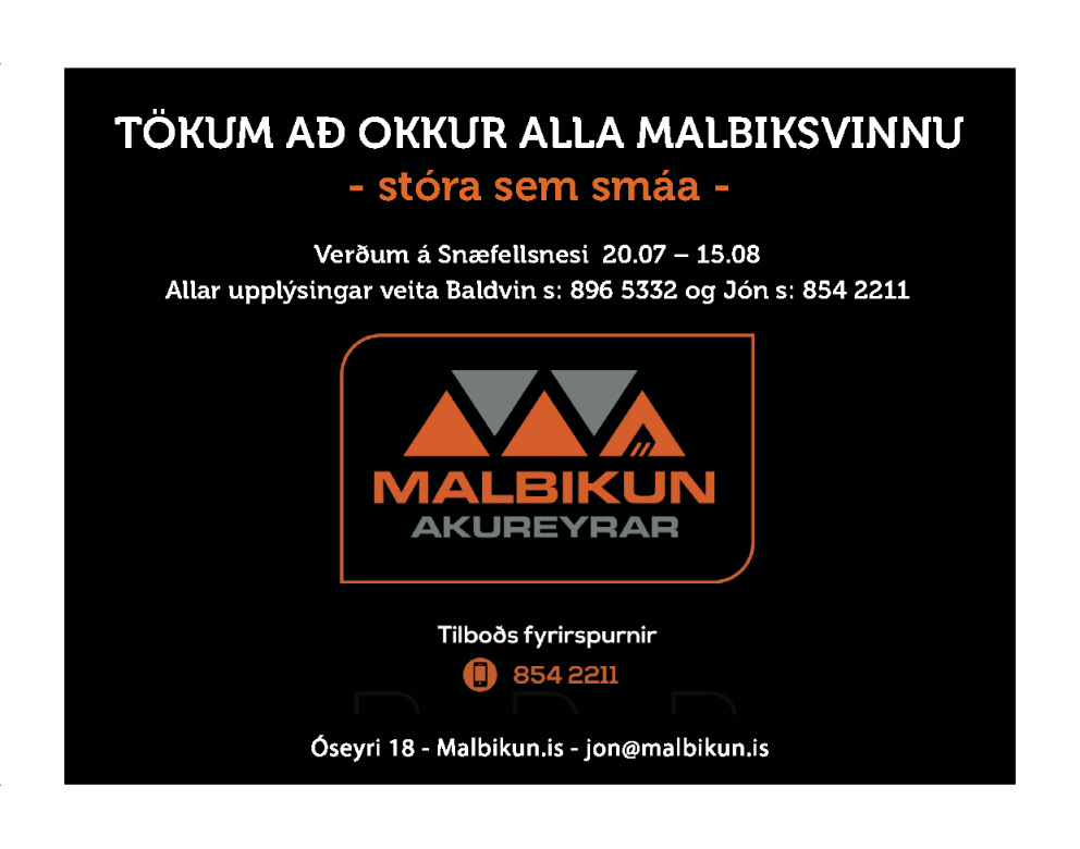 Malbikun Akureyrar verður á Snæfellsnesi í sumar
