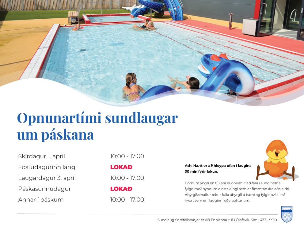 Opnunartími sundlaugar um páskana