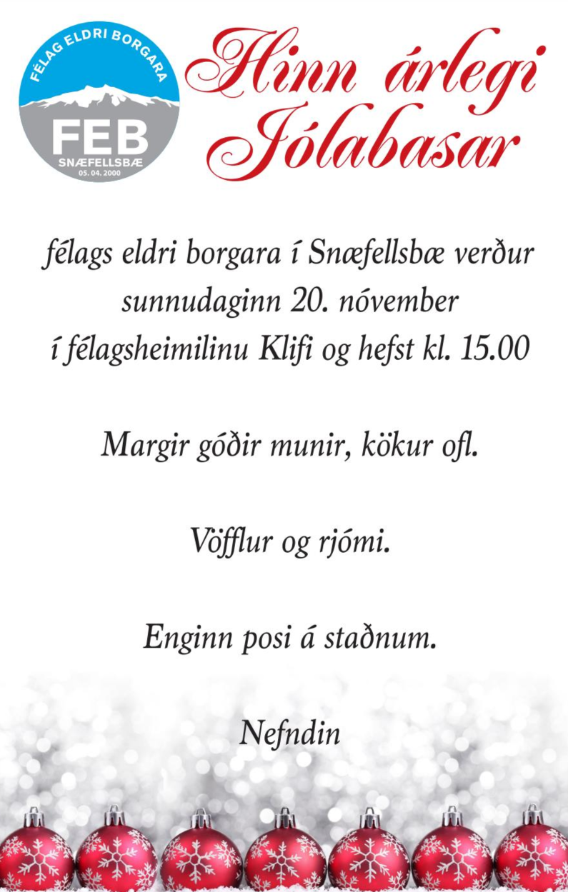 Jólabasar félags eldri borgara 20. nóvember