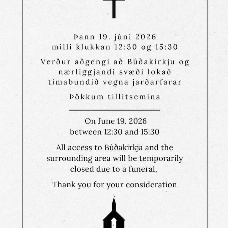 Vegalokun 19. júní 2026 milli 12:30 og 15:30